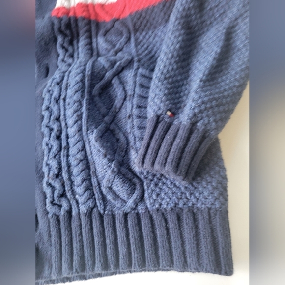 Tommy Hilfiger Men's Classic Blue Flag Striped Cable Knit Cardigan M - Picture 3 of 10